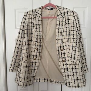 Express Cream and Black Checkered Blazer, Size XL